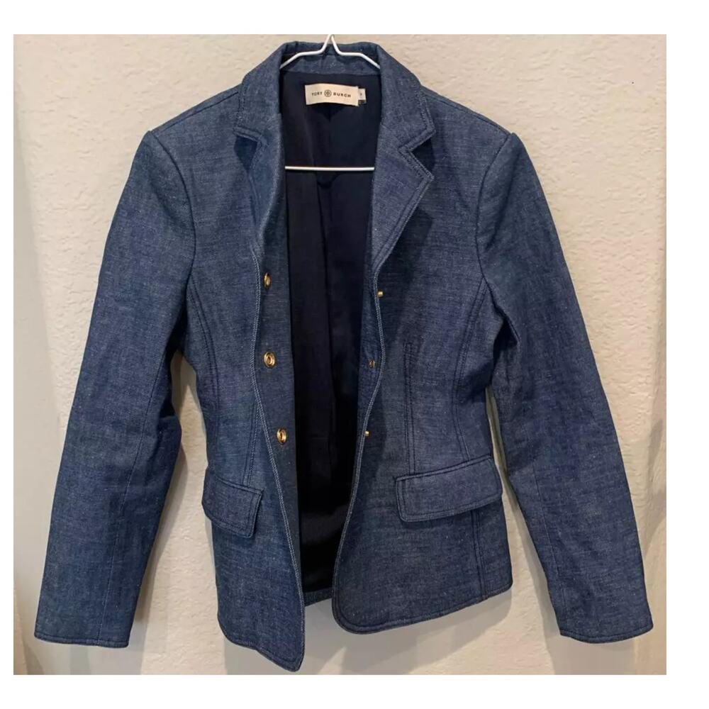 NEW Tory Burch Raw Denim Blazer Size 6 - Picture 7 of 11
